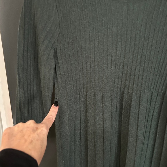 FLAW Eileen Fisher Petite 100% Wool Ribbed Dress 3/4 Sleeve Forest Green - Picture 7 of 9